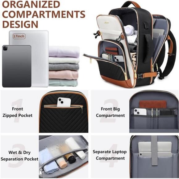 Large Carry On Travel Backpack: Flight Approved 40L Waterproof TSA Personal
